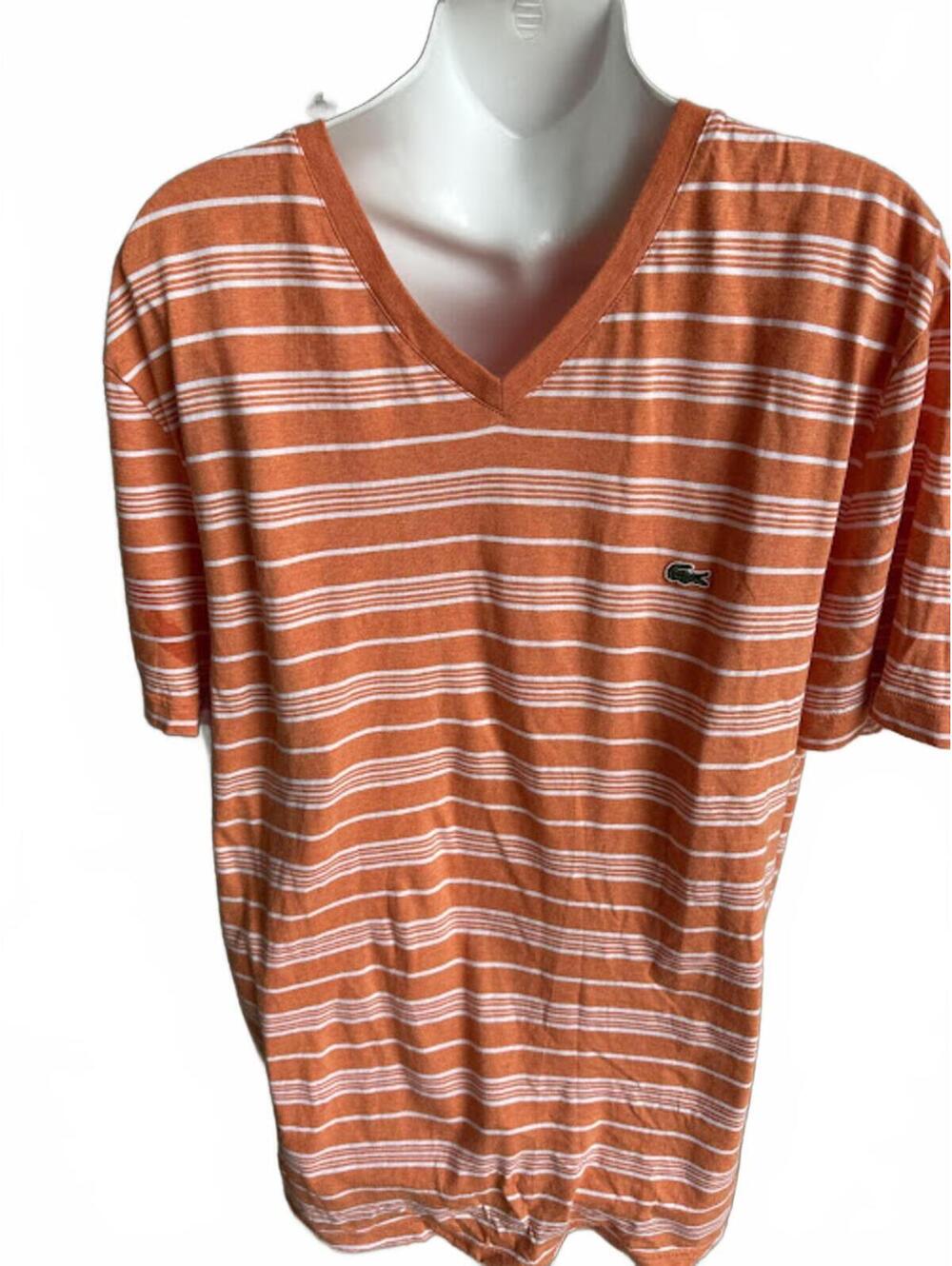 Lacoste Orange Stripe V-Neck Tee L